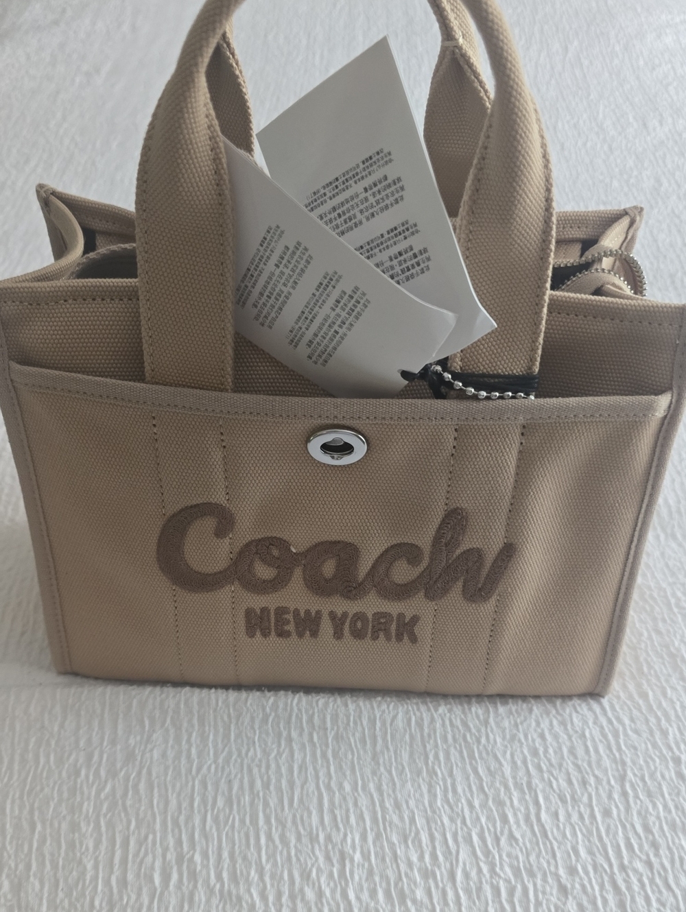 Coach Beige Canvas Mini Tote with Script Logo